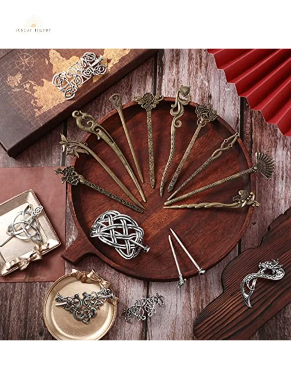 Vintage Metal Hair Sticks Chopsticks Barrettes Hair Pins Celtic Chinese Carved